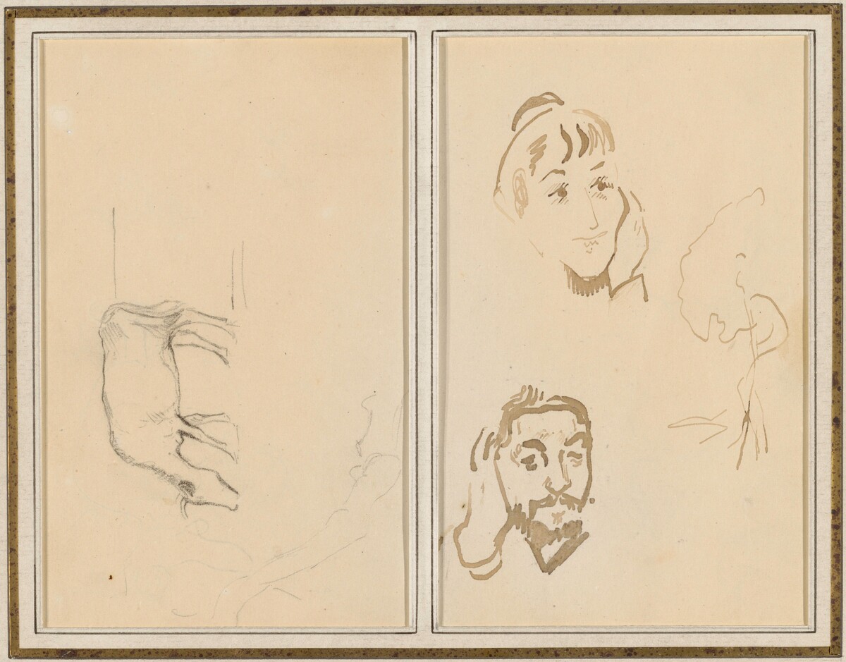 A Grazing Cow; Head of a Woman with Her Hand on Her Cheek, and Head of a Man with His Hand on His Ear [verso] by Paul Gauguin