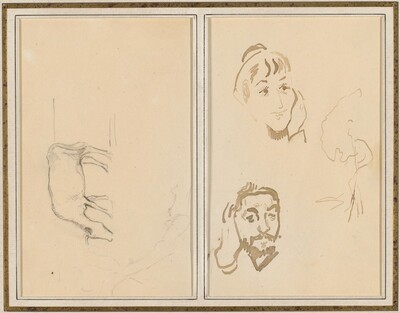 A Grazing Cow; Head of a Woman with Her Hand on Her Cheek, and Head of a Man with His Hand on His Ear [verso]