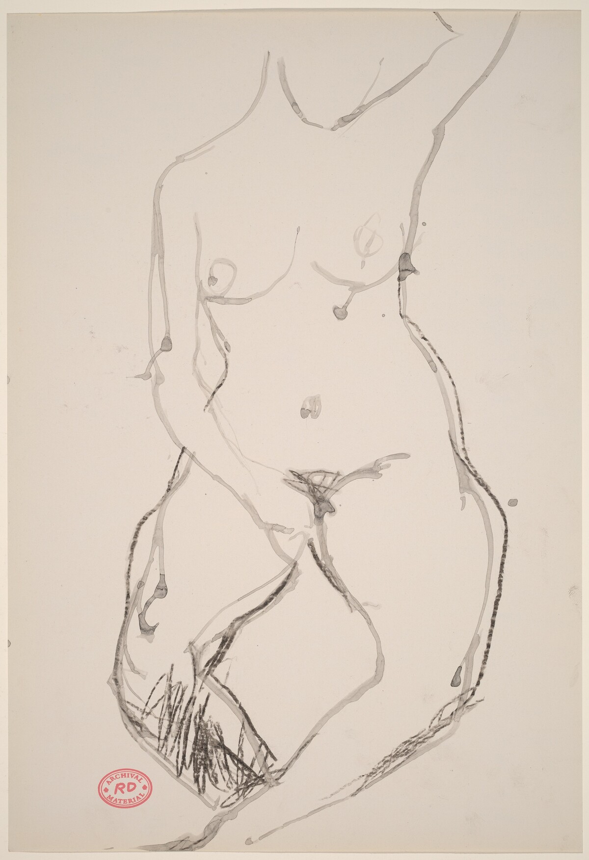 Untitled [female nude with hand in lap and raised left arm] by Richard Diebenkorn