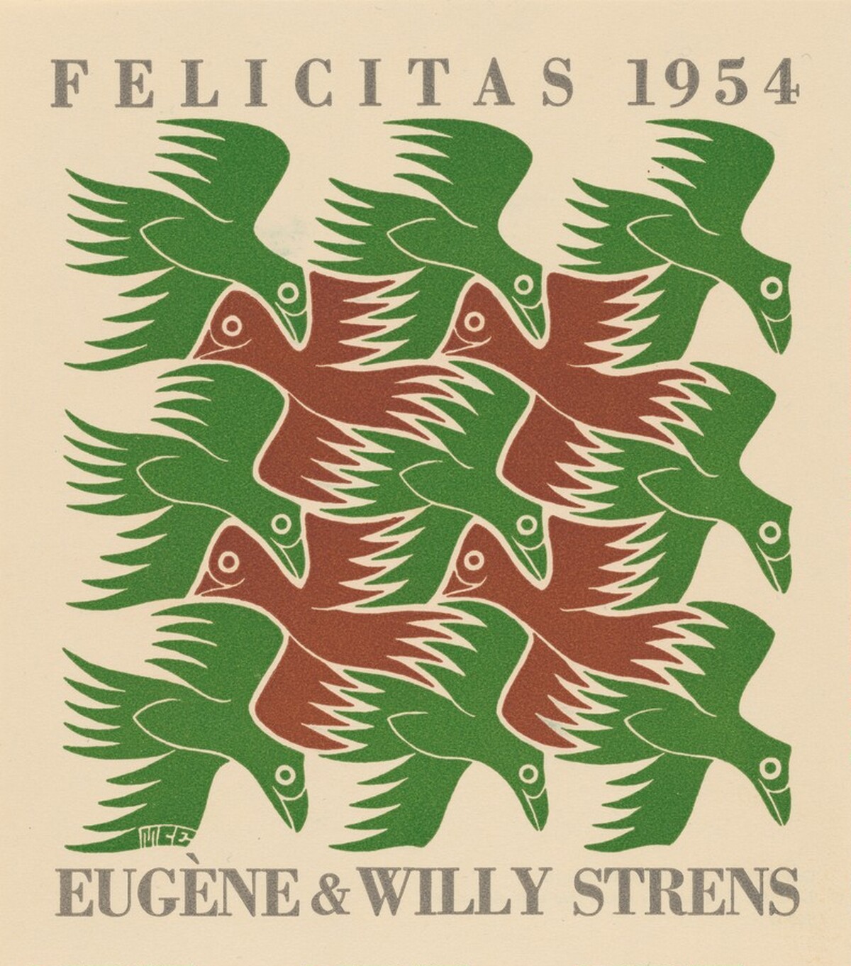 Air, New Year's greeting-card 1954 by M.C. Escher