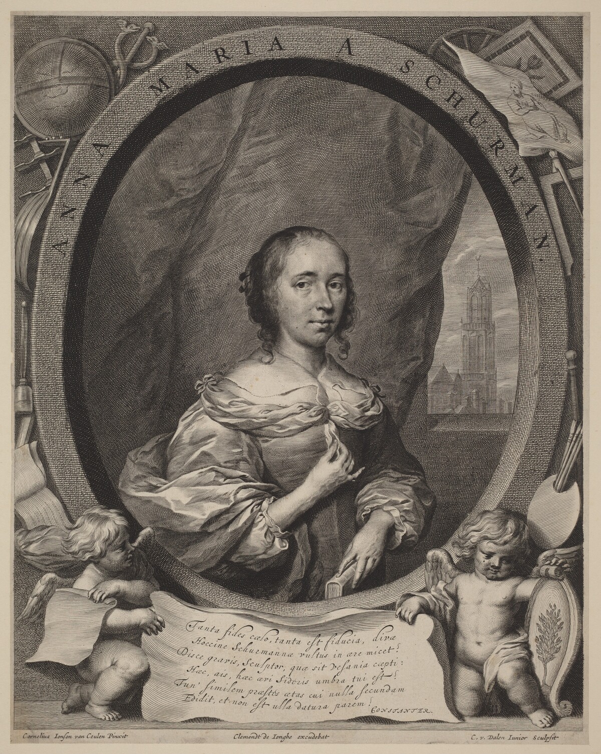 Anna Maria van Schurman by Cornelis van Dalen the Younger, Cornelis Jonson van Ceulen, Clement de Jonghe