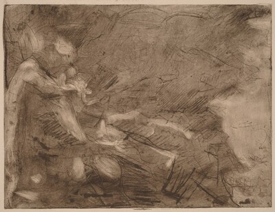 Mountain Stream with Bathers