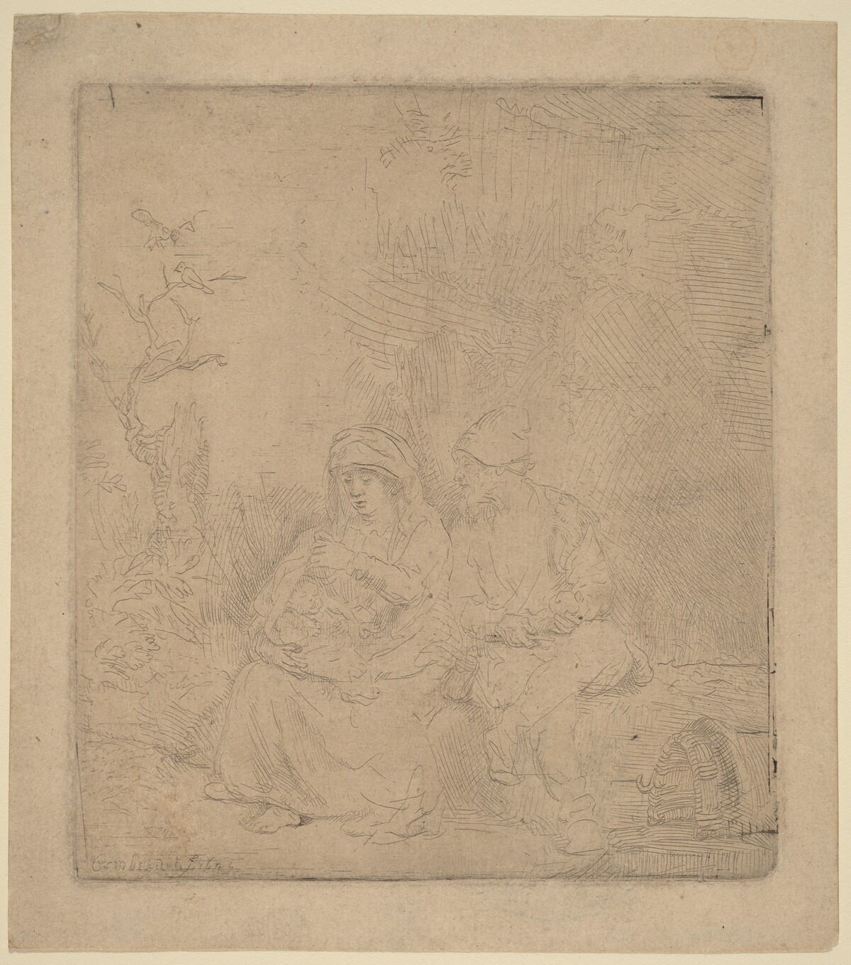 The Rest on the Flight: Lightly Etched by Rembrandt van Rijn