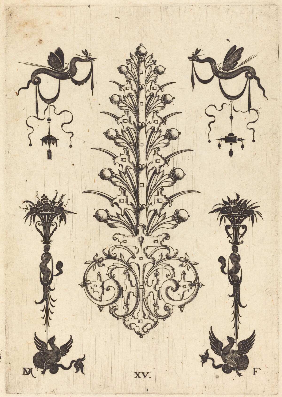 Hyacinth-Shaped Brooch with Winged Snakes at Top and Winged Animals at Bottom by Daniel Mignot
