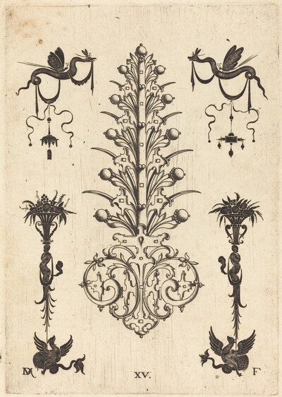 Hyacinth-Shaped Brooch with Winged Snakes at Top and Winged Animals at Bottom