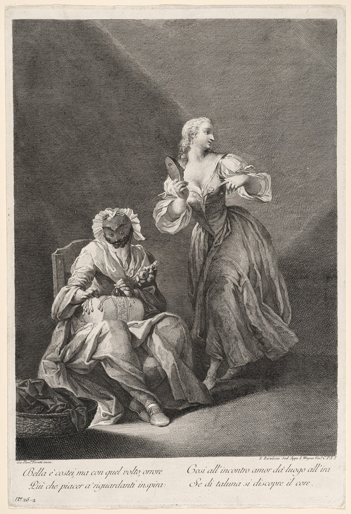 Harlequin as Lacemaker by Francesco Bartolozzi, after Giovanni Domenico Ferretti