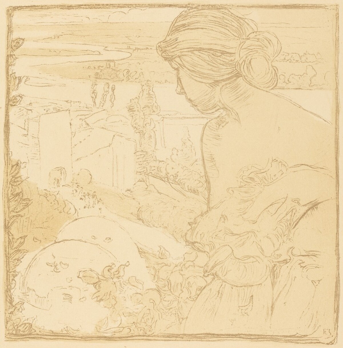 Woman's Figure in Landscape by Frank Brangwyn