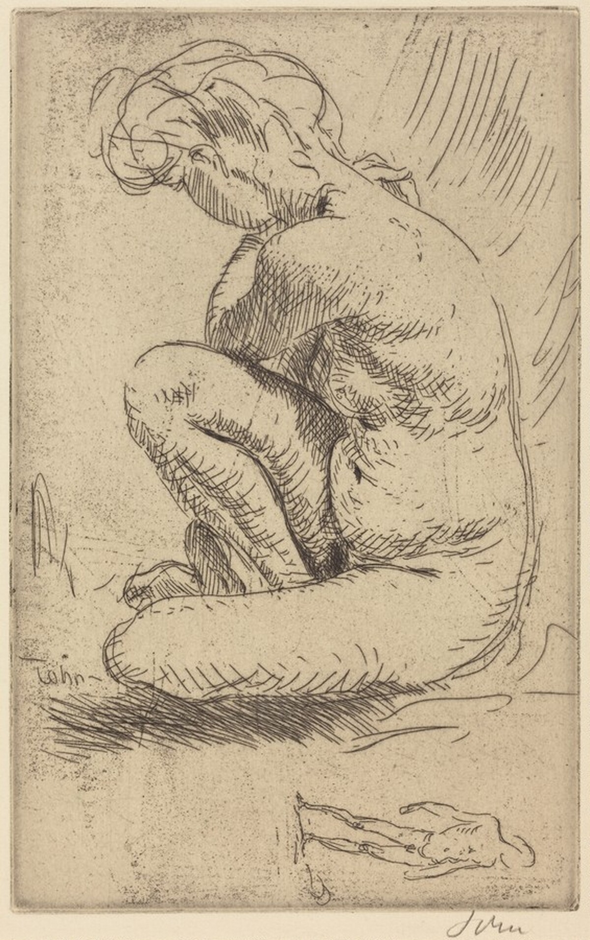 Nude Girl Seated, with One Knee Raised by Augustus John