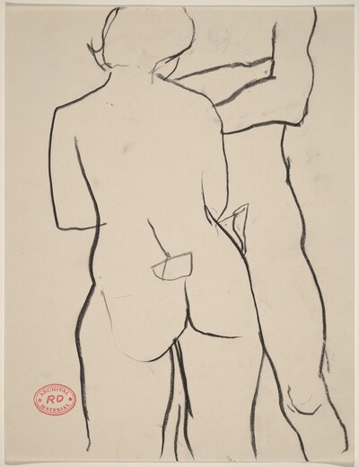 Untitled [back view of female nude facing another model]