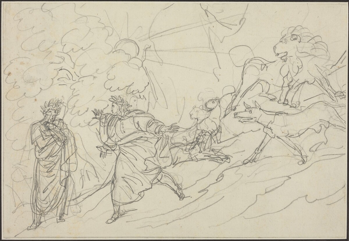 Dante Flees the Wild Beasts and Meets Virgil by Bartolomeo Pinelli