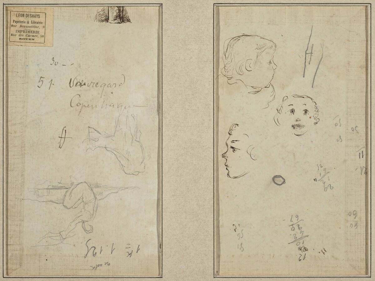 Seated Figure and a Cow; Three Studies of a Child's Head by Paul Gauguin