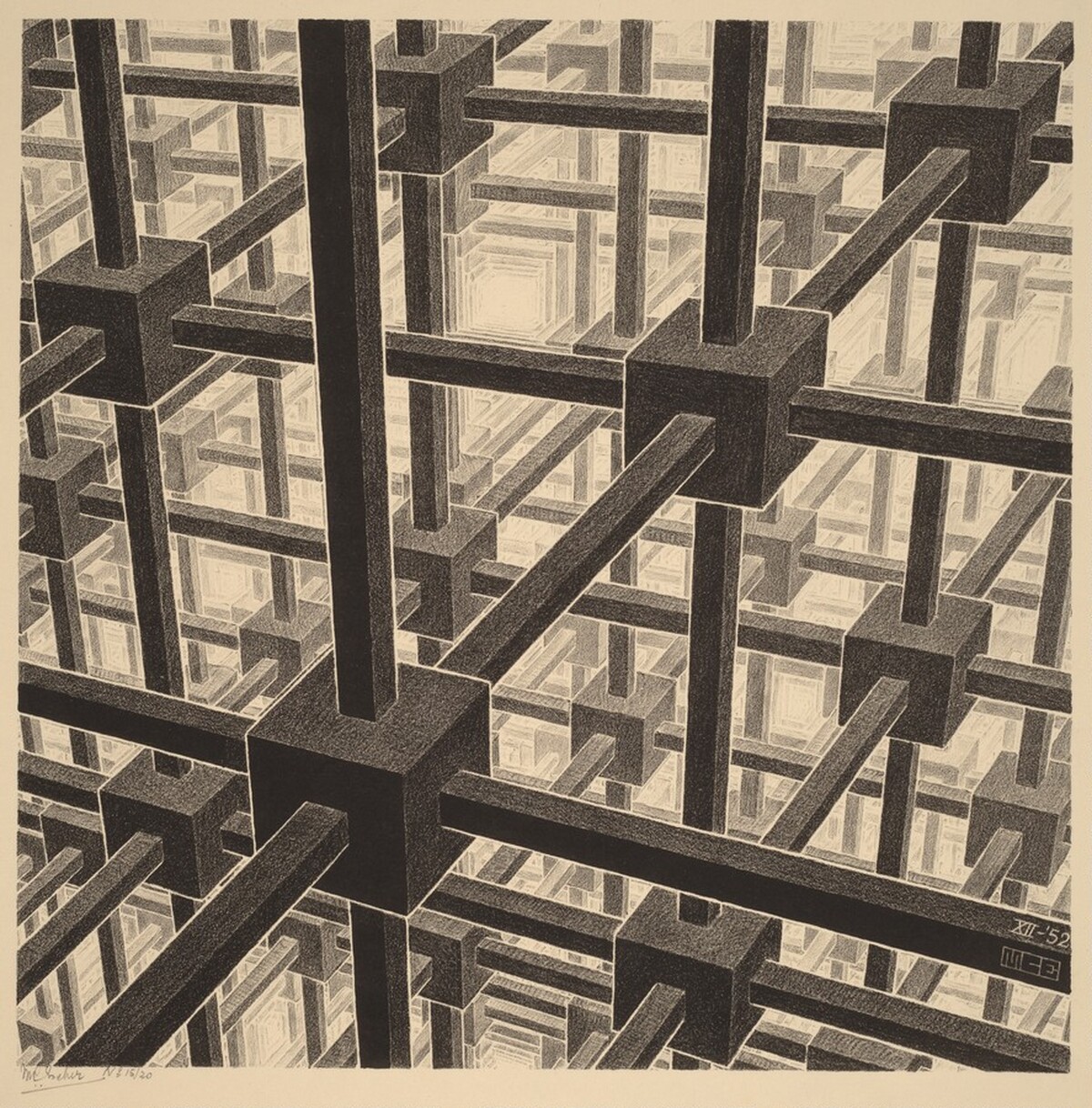 Cubic Space Division (Cubic Space Filling) by M.C. Escher