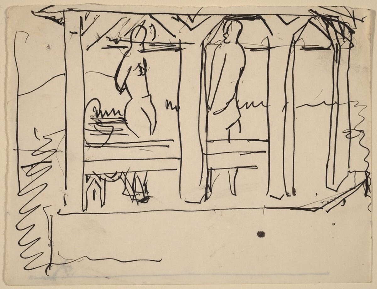 Two Figures Standing Underneath a Shelter [recto] by Mark Rothko