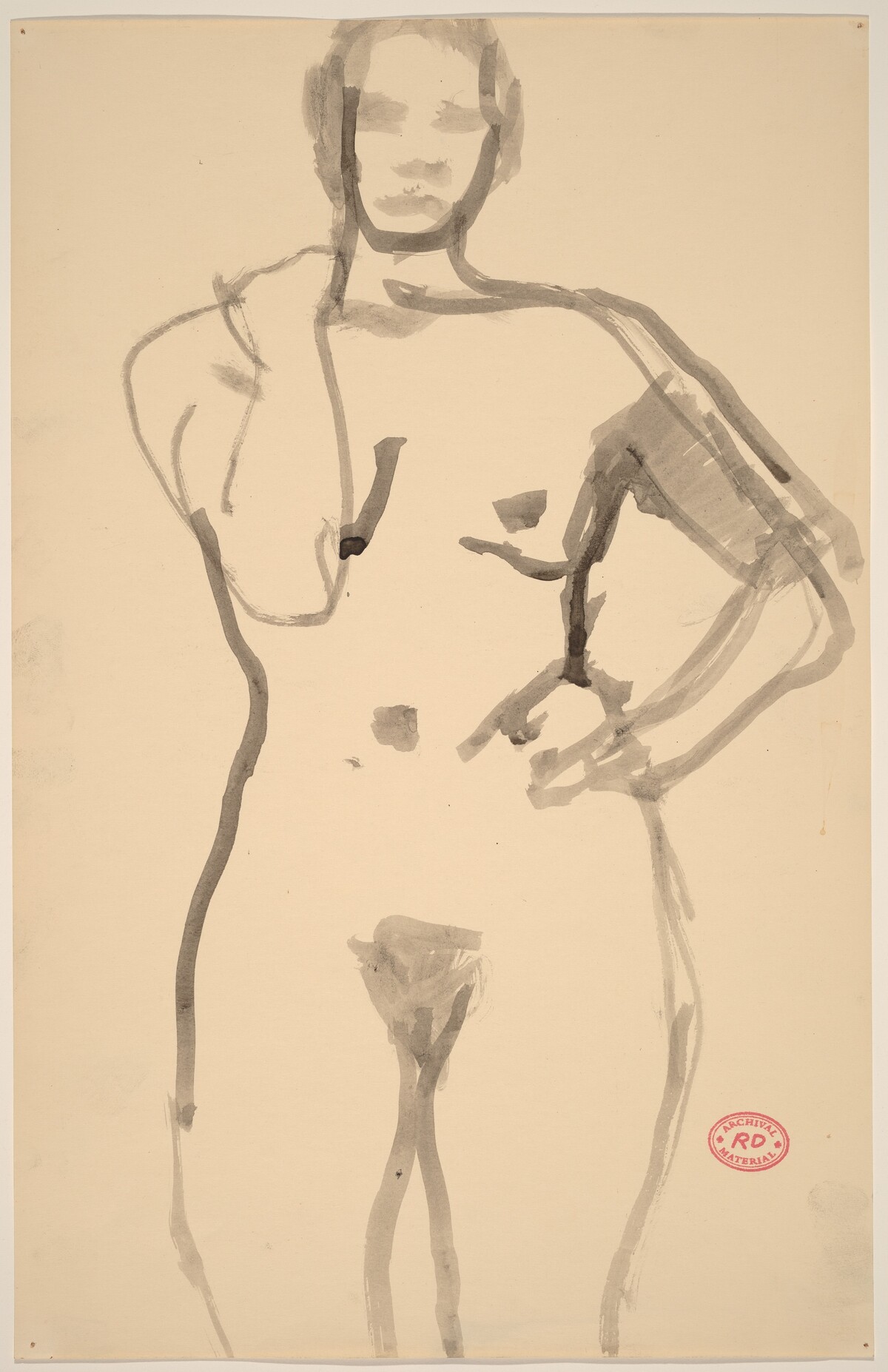 Untitled [standing female nude grasping her shoulder with her right hand] by Richard Diebenkorn