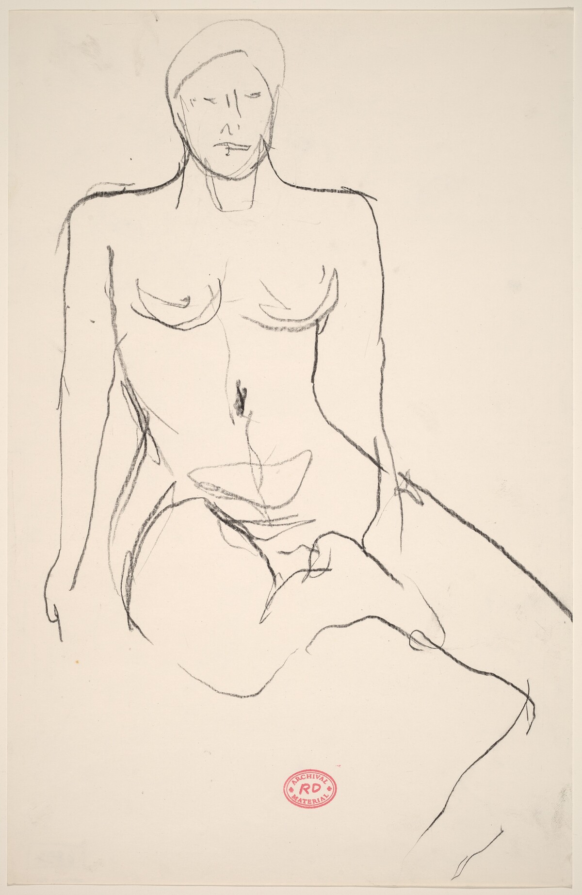 Untitled [seated female nude with right leg pulled in] by Richard Diebenkorn