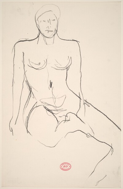 Untitled [seated female nude with right leg pulled in]