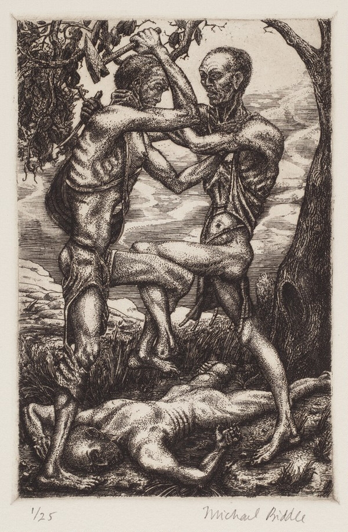Three Figures, Two Fighting, One Dead by Michael Biddle