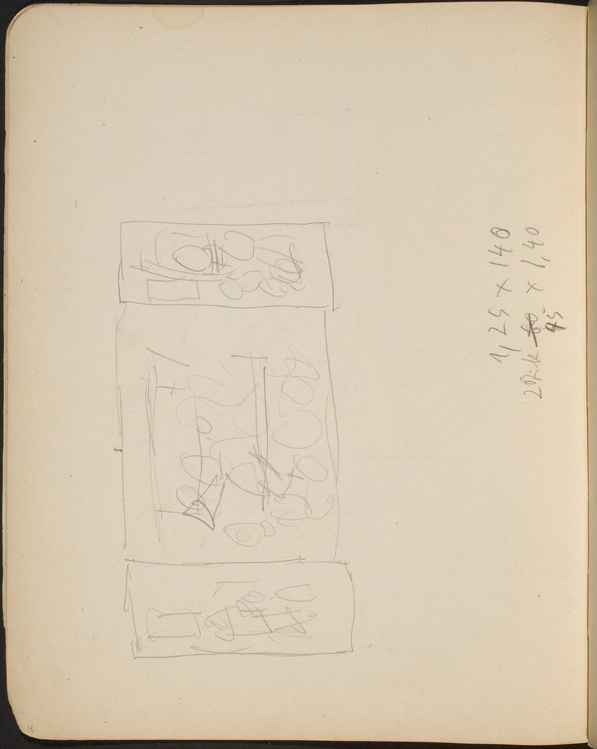 Kompositionsskizze mit Bezeichnung (Sketch for Triptych) [p. 18] by Max Beckmann