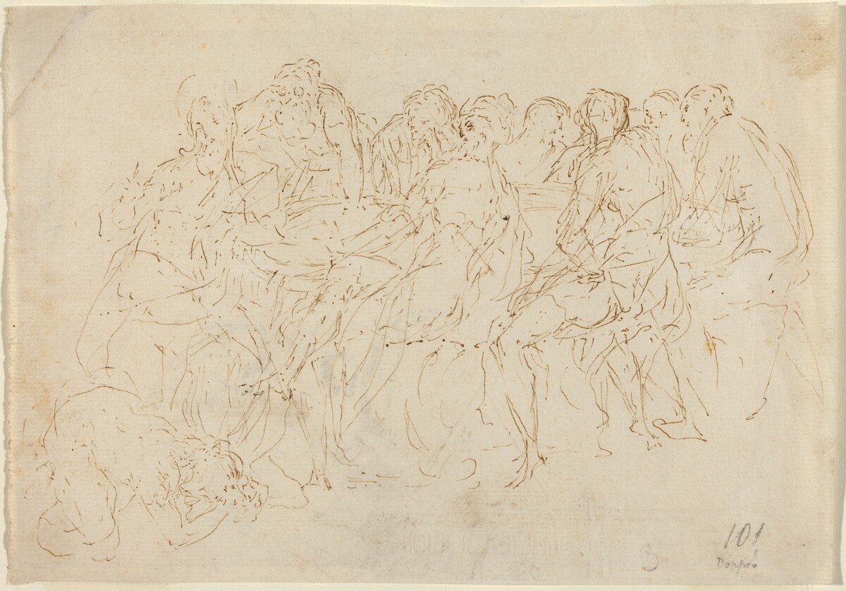 Magdalene Washing the Feet of Christ with Eight Disciples Looking On [recto] by Attributed to Donato Creti