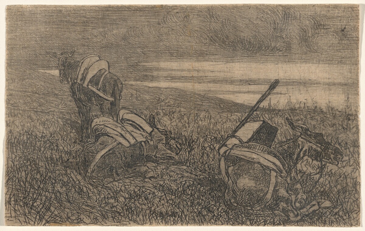 Little Donkeys at Rest (Sosta di somarelli) by Giovanni Fattori