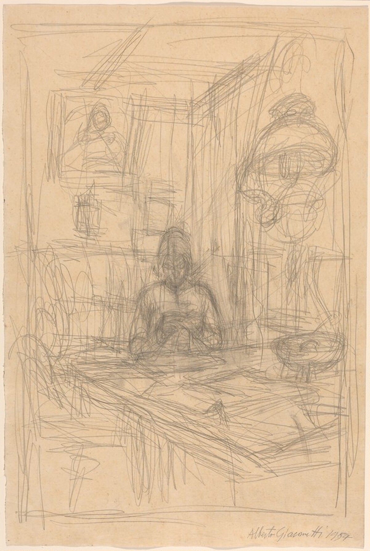 Interior - Annette Sewing by Alberto Giacometti