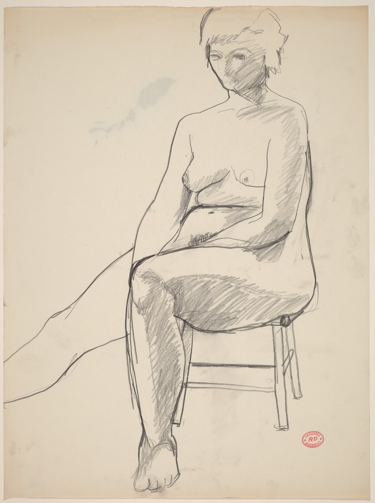 Untitled [female nude seated on a low stool] by Richard Diebenkorn