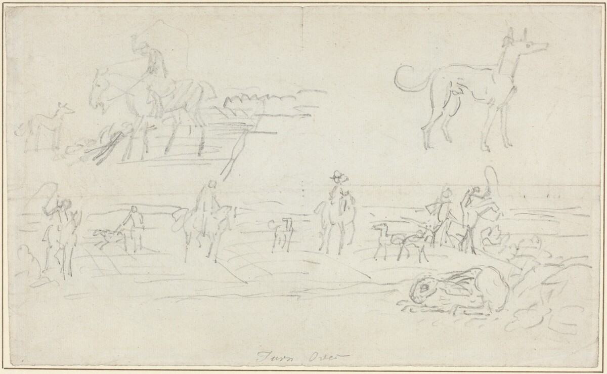 Huntsmen with Hounds and a Crouching Hare [recto] by James Seymour