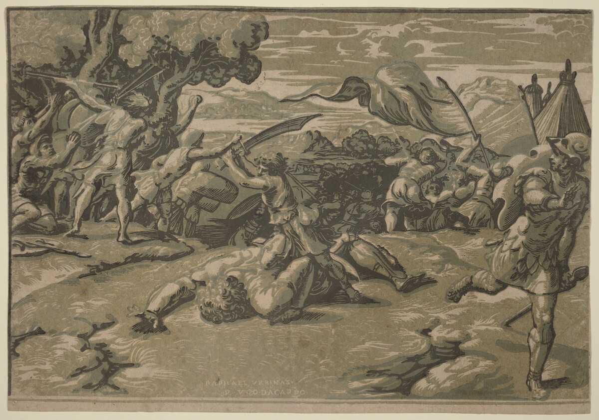 David Slaying Goliath by Ugo da Carpi after Raphael