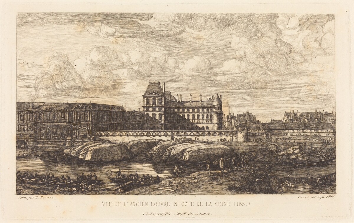 L'ancien Louvre d'après une peinture de Zeeman, 1651 (The Old Louvre, from a Painting by Zeeman, 1651) by Charles Meryon, after Reinier Nooms (called Zeeman)