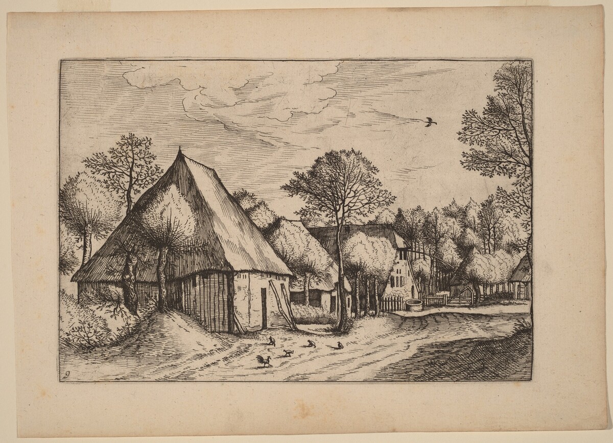 A Farmyard with a Draw Well by Johannes van Doetechum, the Elder and Lucas van Doetechum after Master of the Small Landscapes