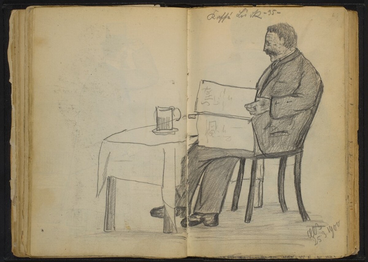 Man Seated at a Table, Reading a Newspaper by Max Beckmann