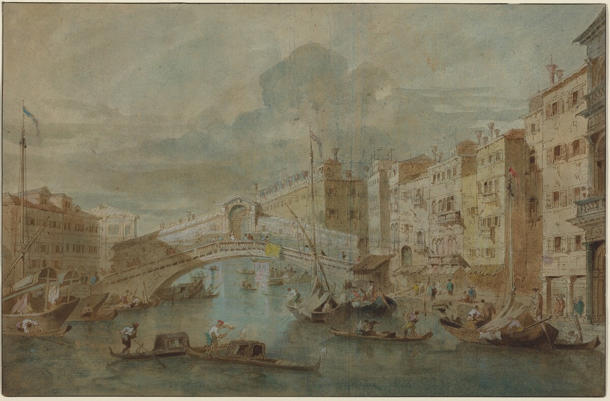 View of the Rialto Bridge, Venice by Attributed to Francesco Guardi