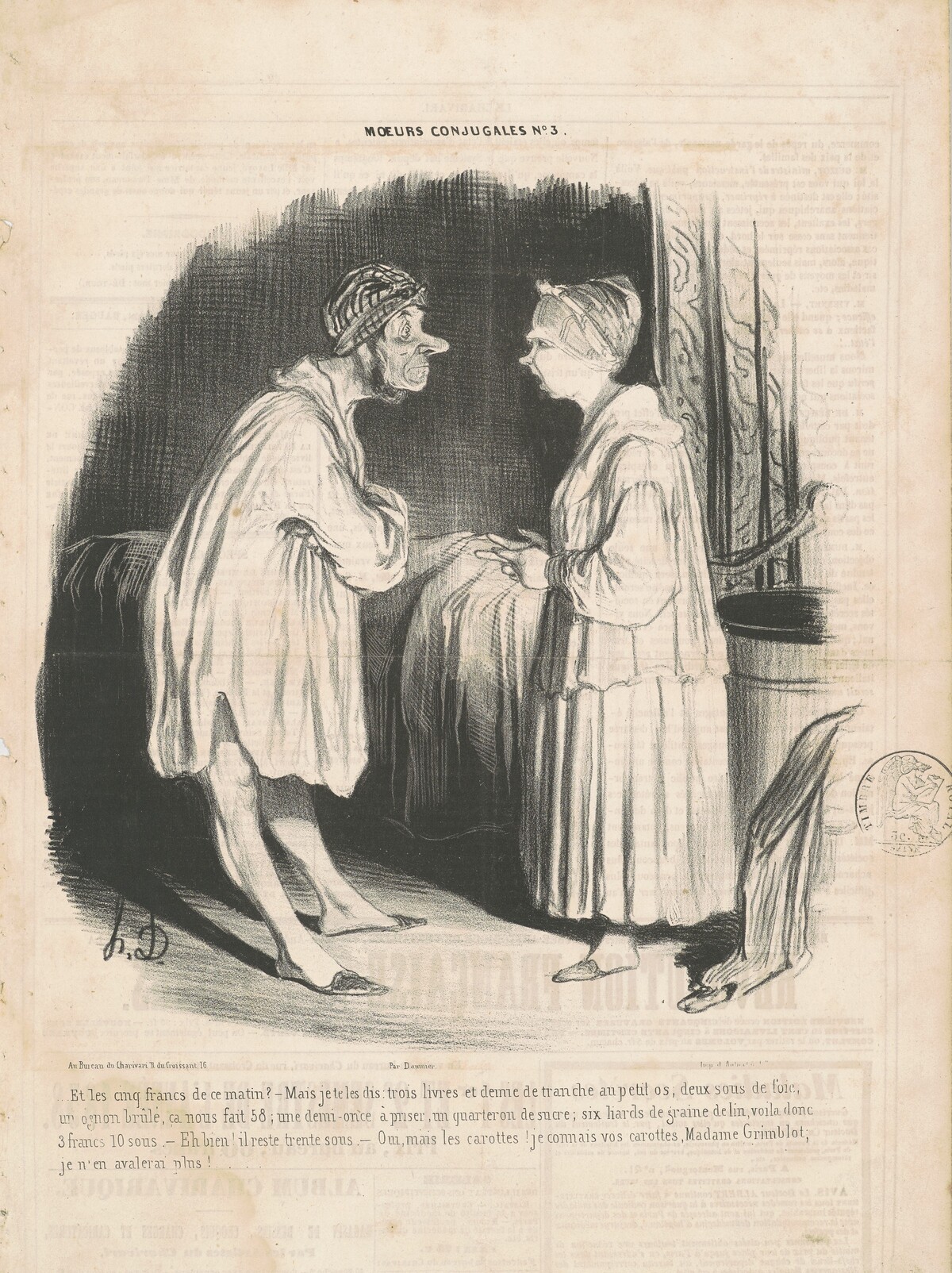 Et les cinq francs de ce matin? by Honoré Daumier