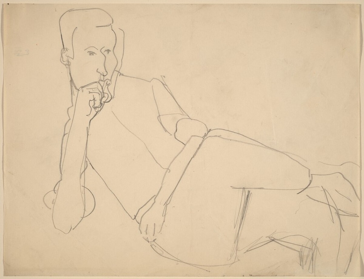 Man Leaning Back and to the Left, Right Hand Raised to Mouth by Mark Rothko