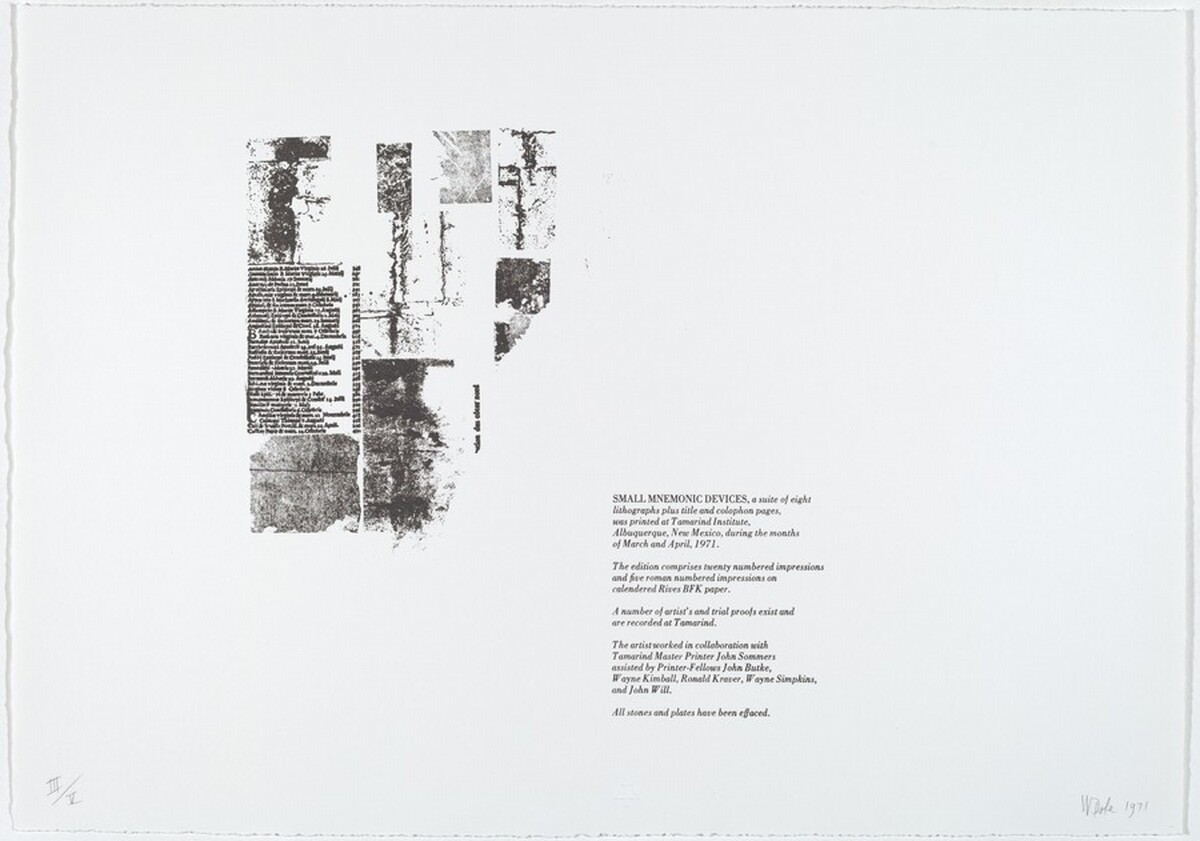 Colophon for "Small Mnemonic Devices" by William Dole