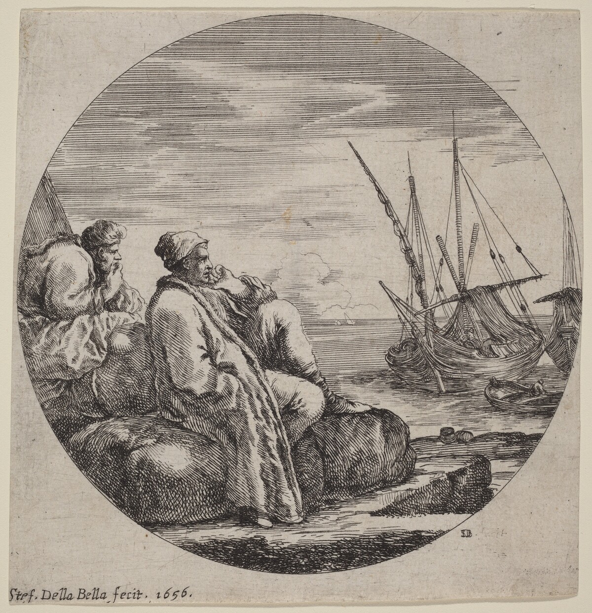 Seaport with Two Turkish Merchants by Stefano Della Bella