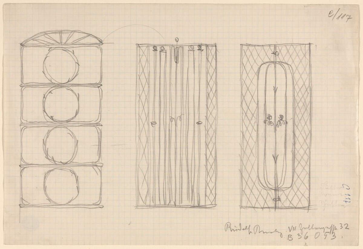 Two Designs for Ornamental Screens (and a Window Design?) by Josef Hoffmann