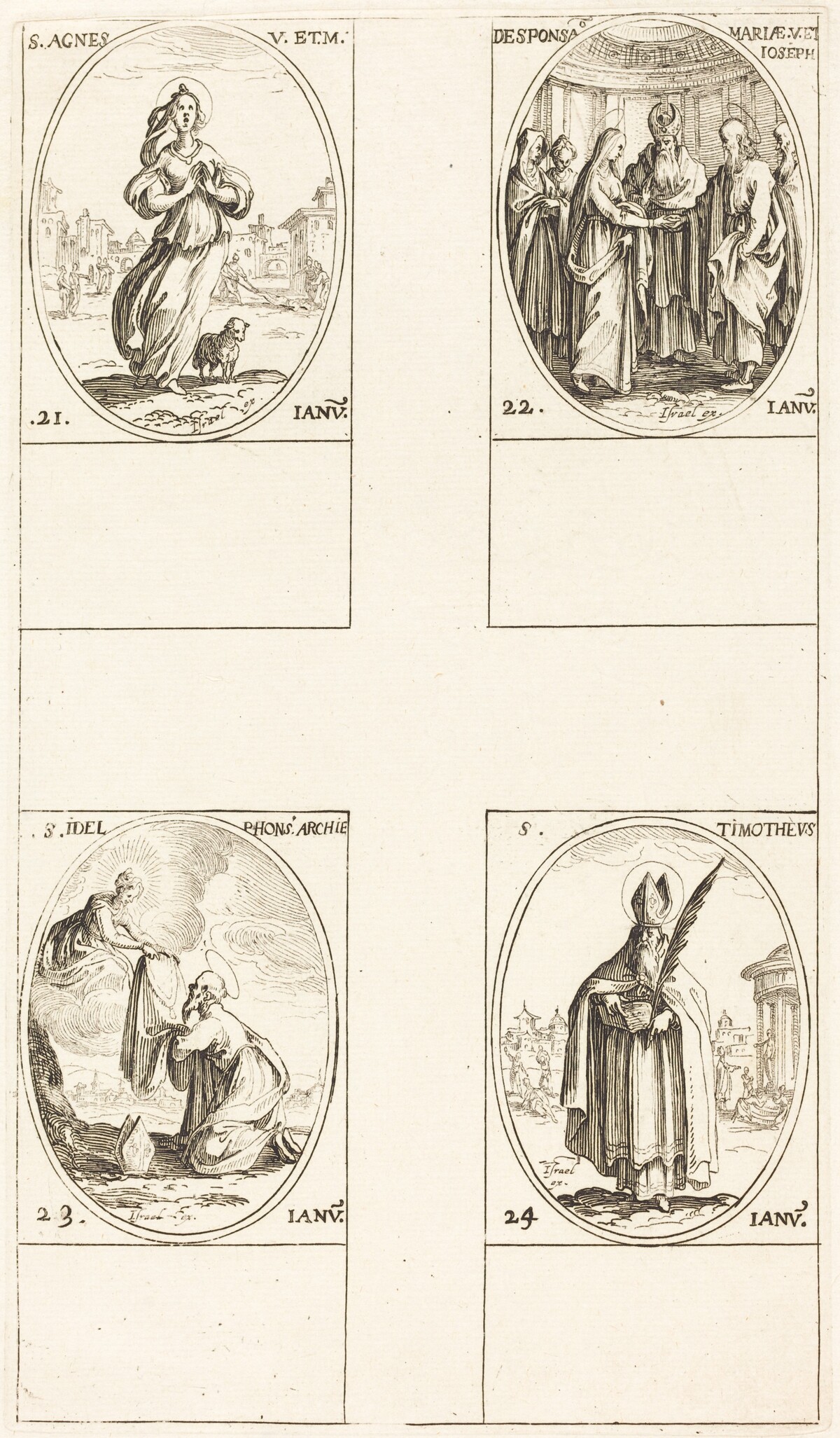 St. Agnes; The Marriage of the Virgin; St. Ildefonsus; St. Timothy by Jacques Callot