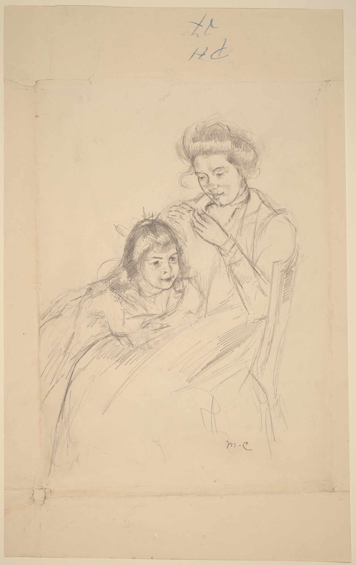 Margot Leaning against Reine's Knee by Mary Cassatt