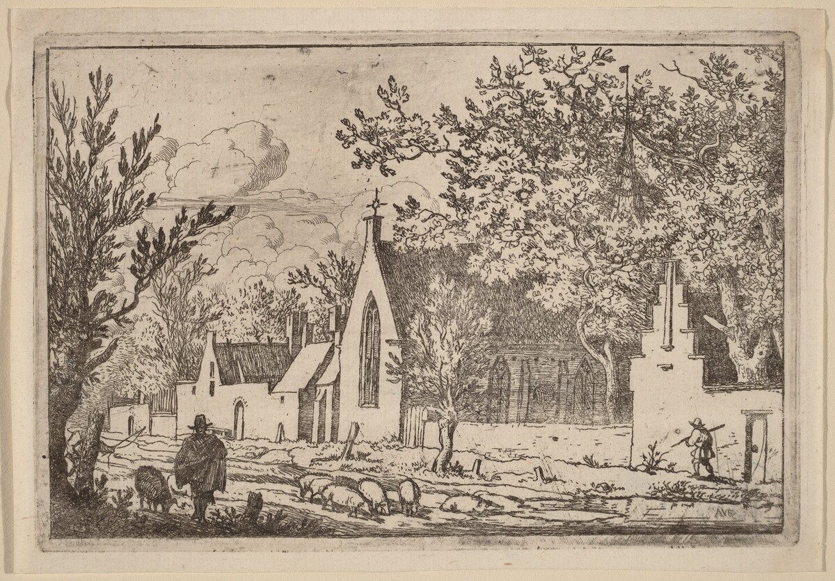 Swine Herd near a Chapel by Allart van Everdingen