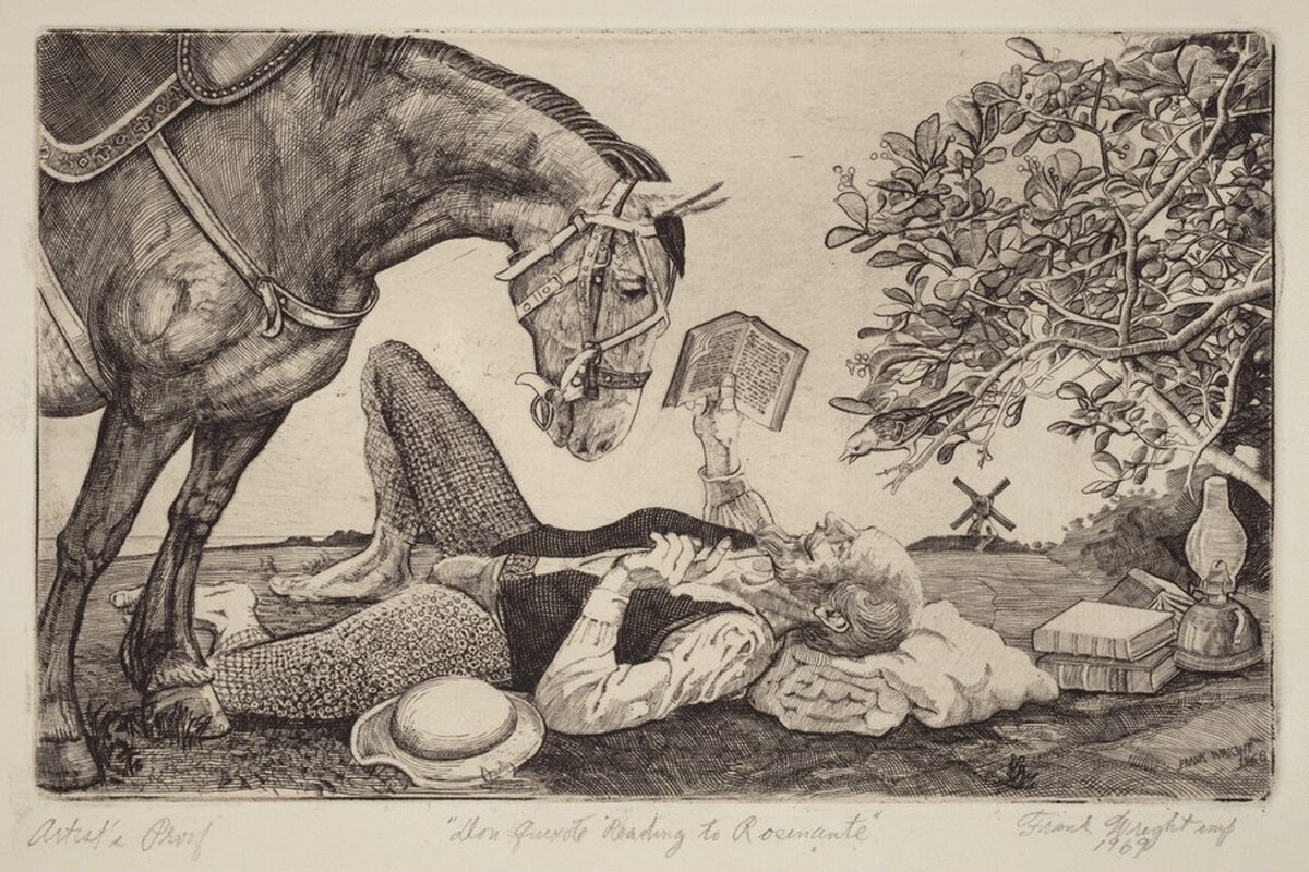 Don Quixote Reading to Rosemante by Frank Wright