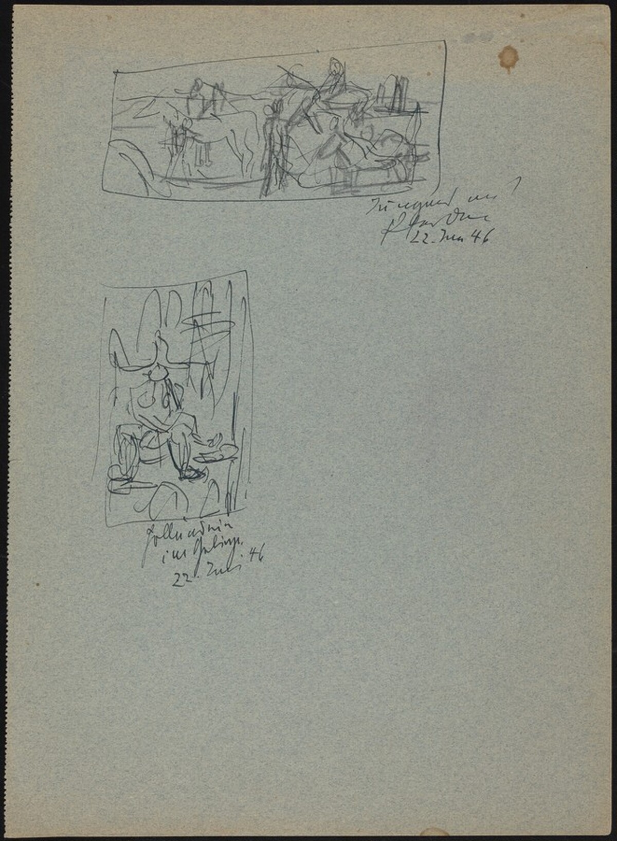 Two Sketches of Unidentified Subjects by Max Beckmann
