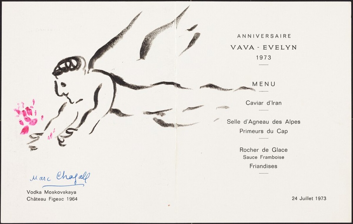 Birthday Menu with a Drawing of an Angel by Marc Chagall