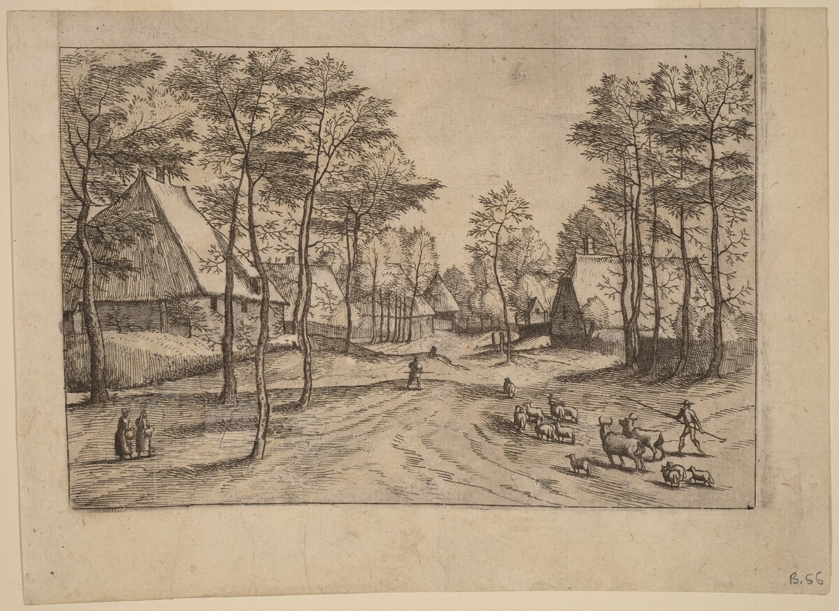 Village Street by Johannes van Doetechum, the Elder and Lucas van Doetechum after Master of the Small Landscapes