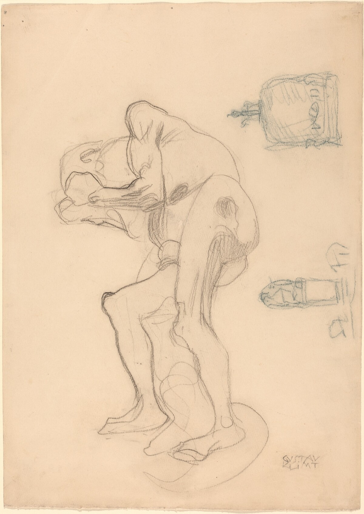 Study of a Nude Old Woman Clenching Her Fists, and Two Decorative Objects by Gustav Klimt