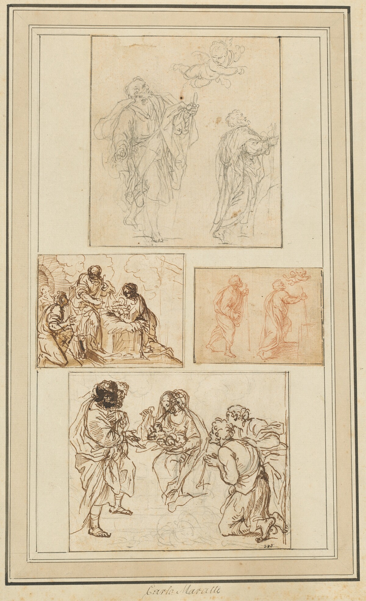 Studies of an Apostle Guided by an Angel and the Adoration of the Shepherds by Agostino Masucci