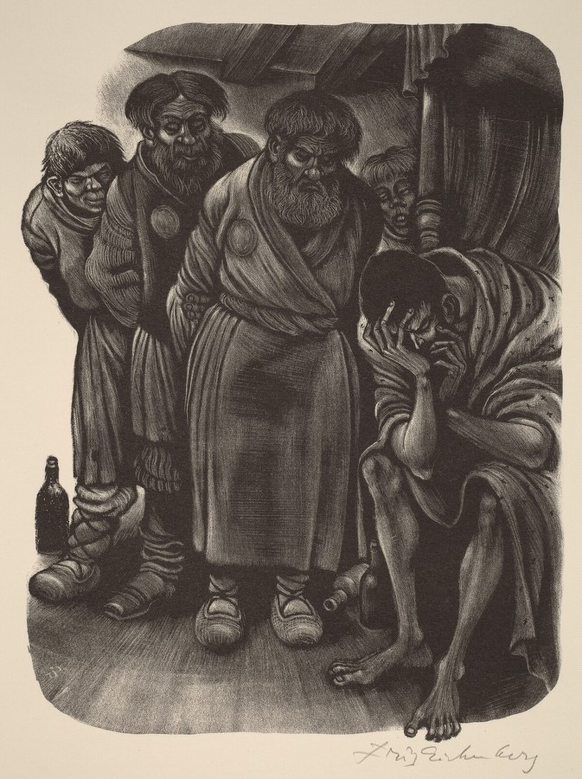 Mitya is Disgraced (Book IX: Preliminary Investigation, facing p.374) by Fritz Eichenberg