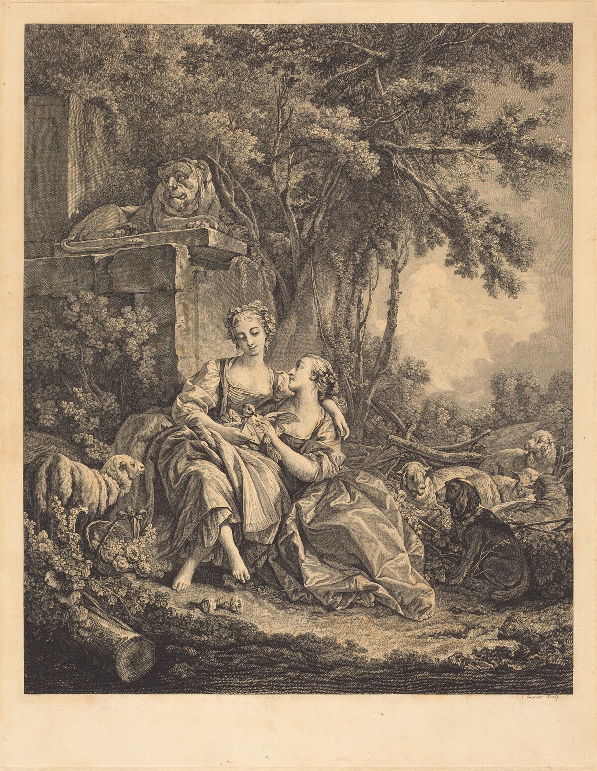 Les deux confidantes by Jean Ouvrier after François Boucher