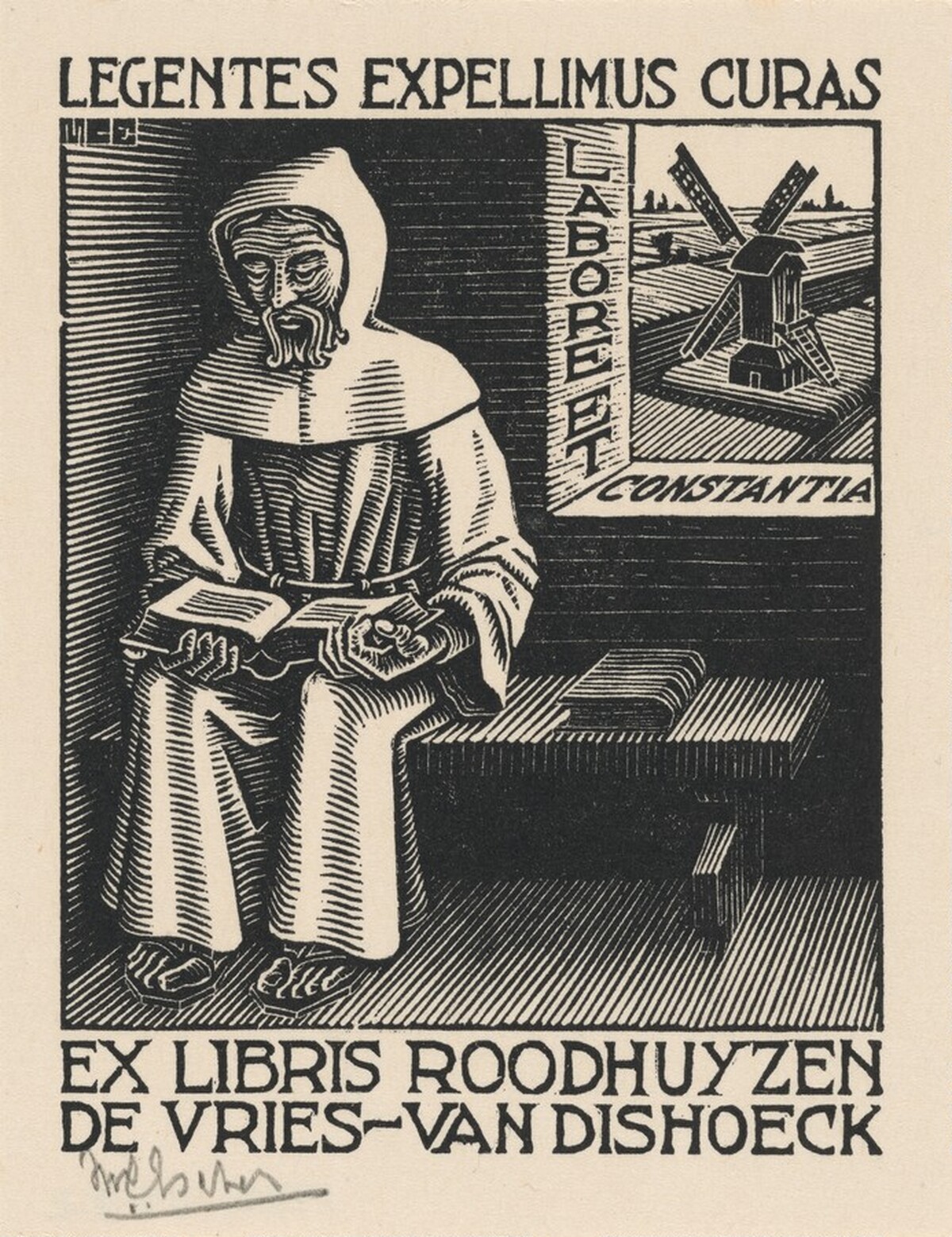 Bookplate D.H. Roodhuyzen de Vries-Van Dishoeck by M.C. Escher