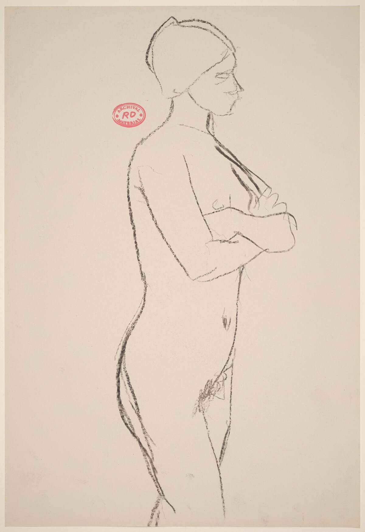 Untitled [side view of standing female nude with arms crossed] by Richard Diebenkorn